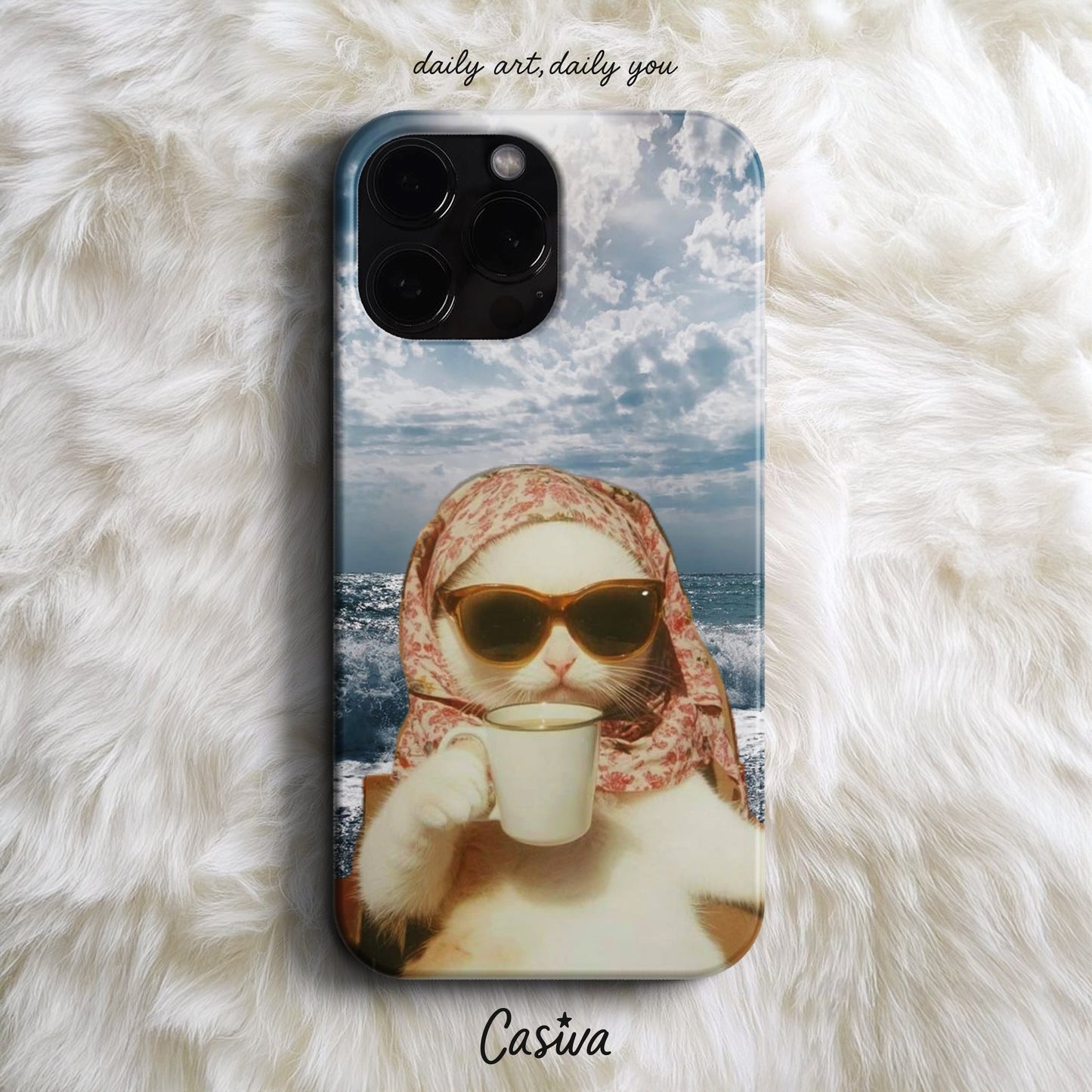 Casiva "Vacation Coffee Cat" Tasarım Telefon Kılıfı - Tasarım Kılıflar Serisi