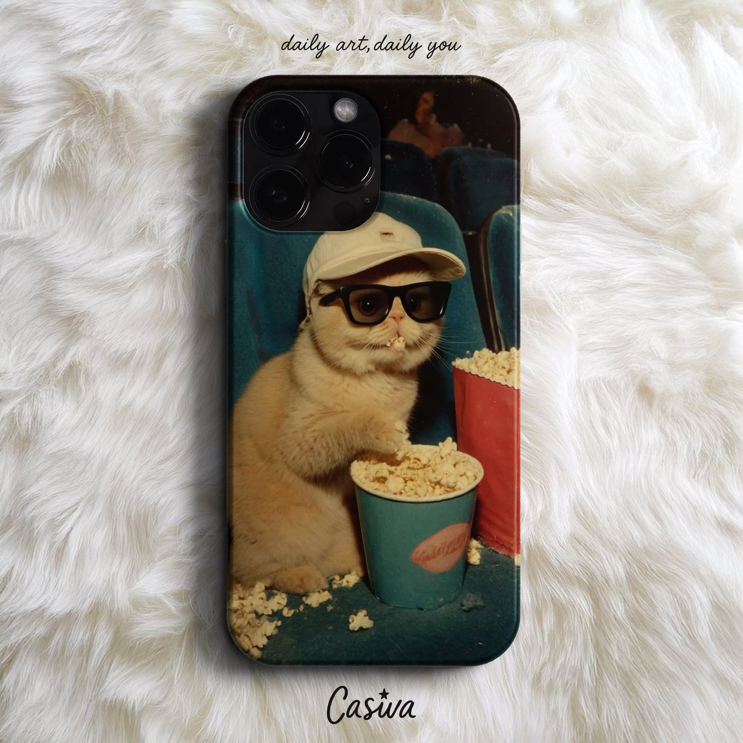 Casiva "Cinema Popcorn Cat" Tasarım Telefon Kılıfı - Eğlenceli Tasarımlar Serisi