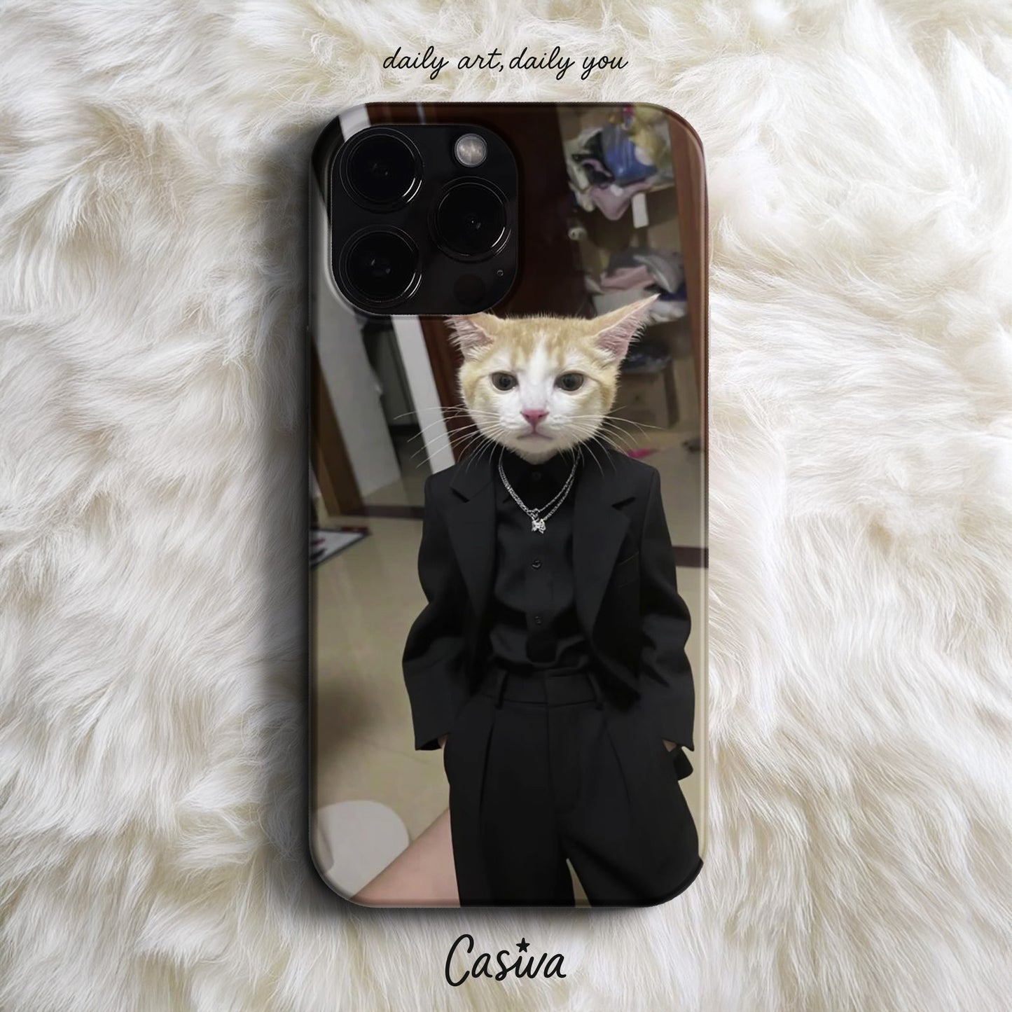 Casiva "Black Tie Kitty" Tasarım Telefon Kılıfı - Tasarım Kılıflar Serisi
