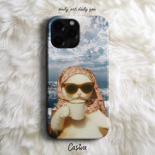 'Vacation Coffee Cat' Tasarım Telefon Kılıfı