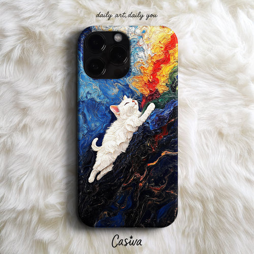 Casiva "Cosmic White Cat" Tasarım Telefon Kılıfı – Art Serisi