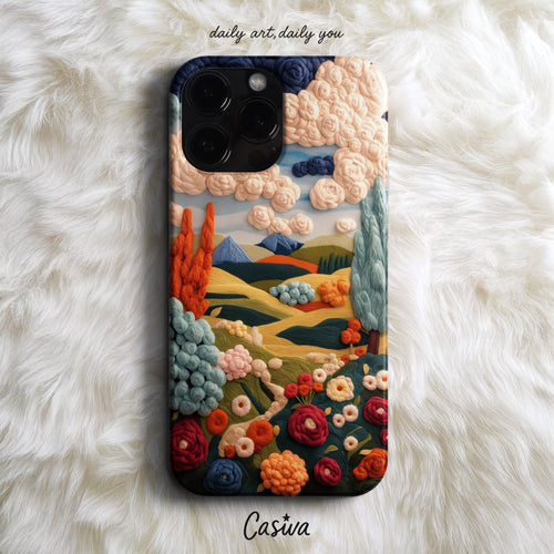 'Pastel Embroidery Landscape' Tasarım Telefon Kılıfı